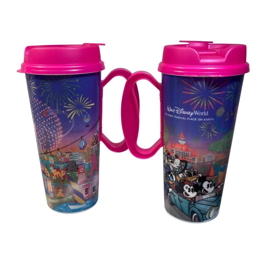 Walt Disney World Travel Mug Set With Pink Lids & Handles Set of 2